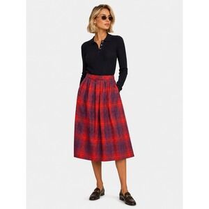 Pendleton Vintage Academia Wool Plaid Pleated Midi Skirt Red Purple USA 12 L